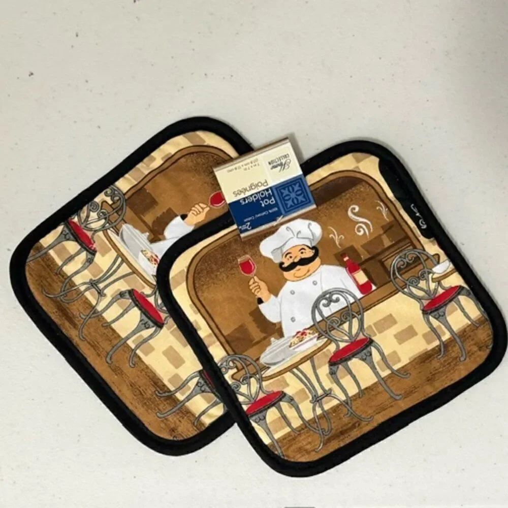 NEW Set of 2 Home Collection Chef-Themed Pot Holders Color Brown and Tan